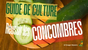 Couverture du guide de culture des concombres Potager Maestro avec rondelles sur planche en bois