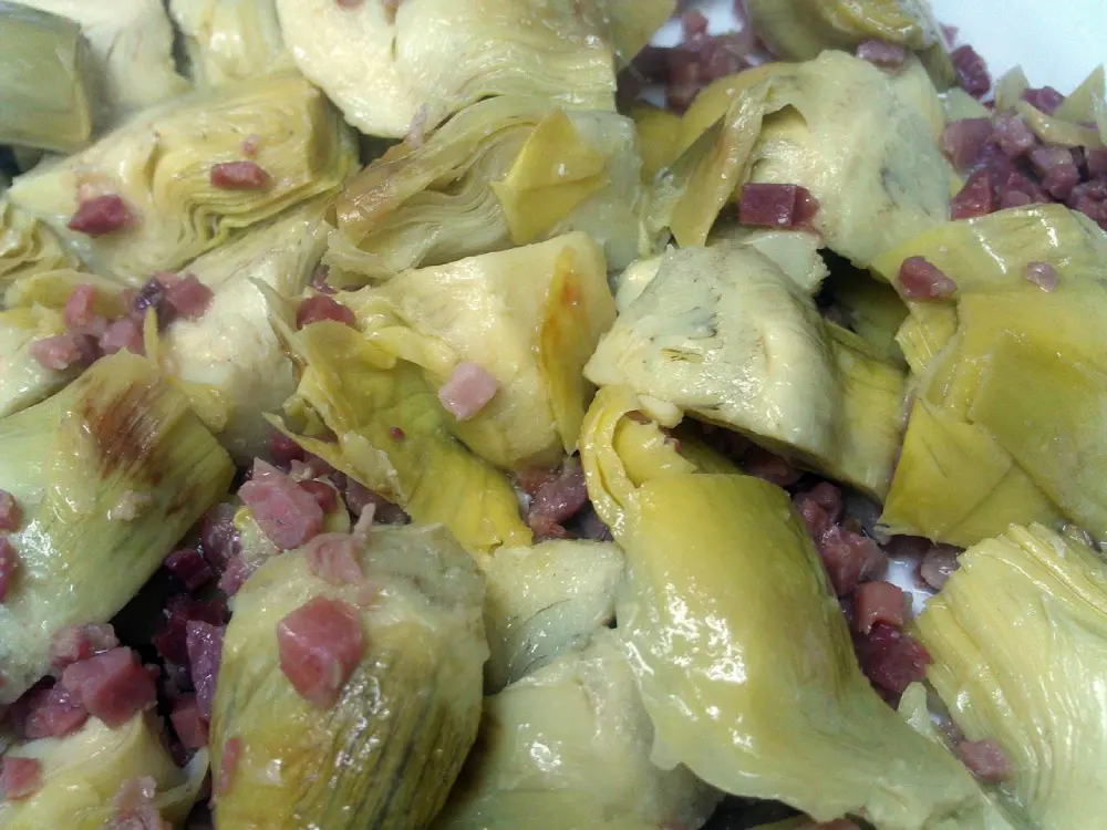 Artichauts cuisinés lardons recette - culture artichaut potager récolte maison
