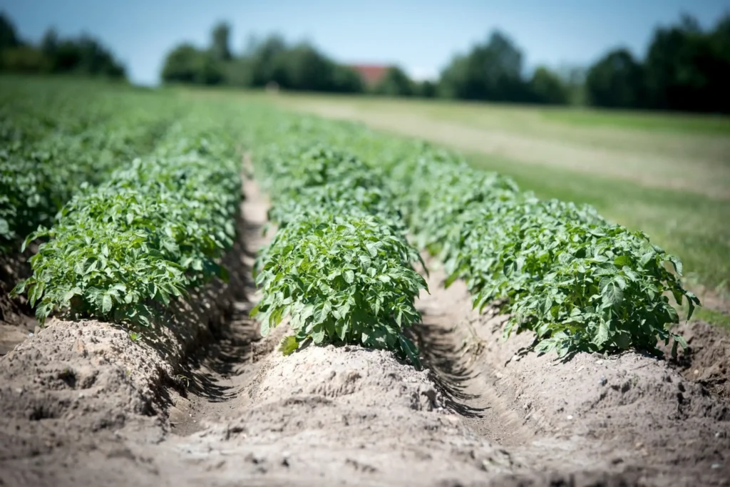 Culture pommes de terre champ rangs buttes plantation agriculture